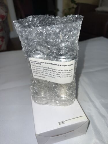 CLEAR acrylic Silver Plated Salt & pepper grinder salt shaker mill BRAND NEW - Picture 1 of 3