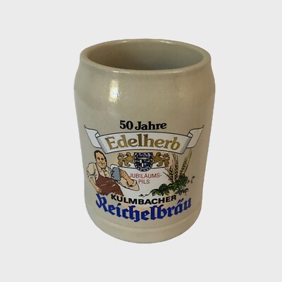 50 Jahre Edelherb Reichelbrau Kulmbacher German Ceramic Beer Mug Stein 0.7L