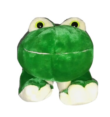 Vtg Commonwealth FROG Green Chubby 16in Soft Floppy Plush 2001 Cream Feet Eyes