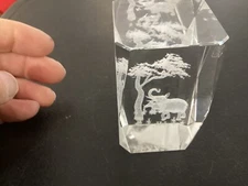 Elephant w/Tree Laser Etched Crystal Glass Prism / Paperweight
