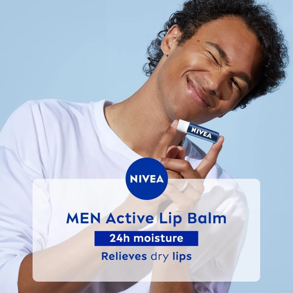 Bálsamo labial NIVEA MEN Active Care 4,8 g|Fórmula hidratante fundida 24 H|Aceites naturales Foto 3 de 4