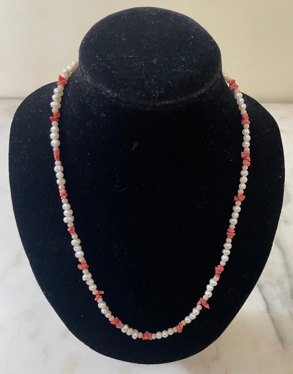 Collana vintage Perle di fiume mm Corallo grezzo Lunghezza 46 cm