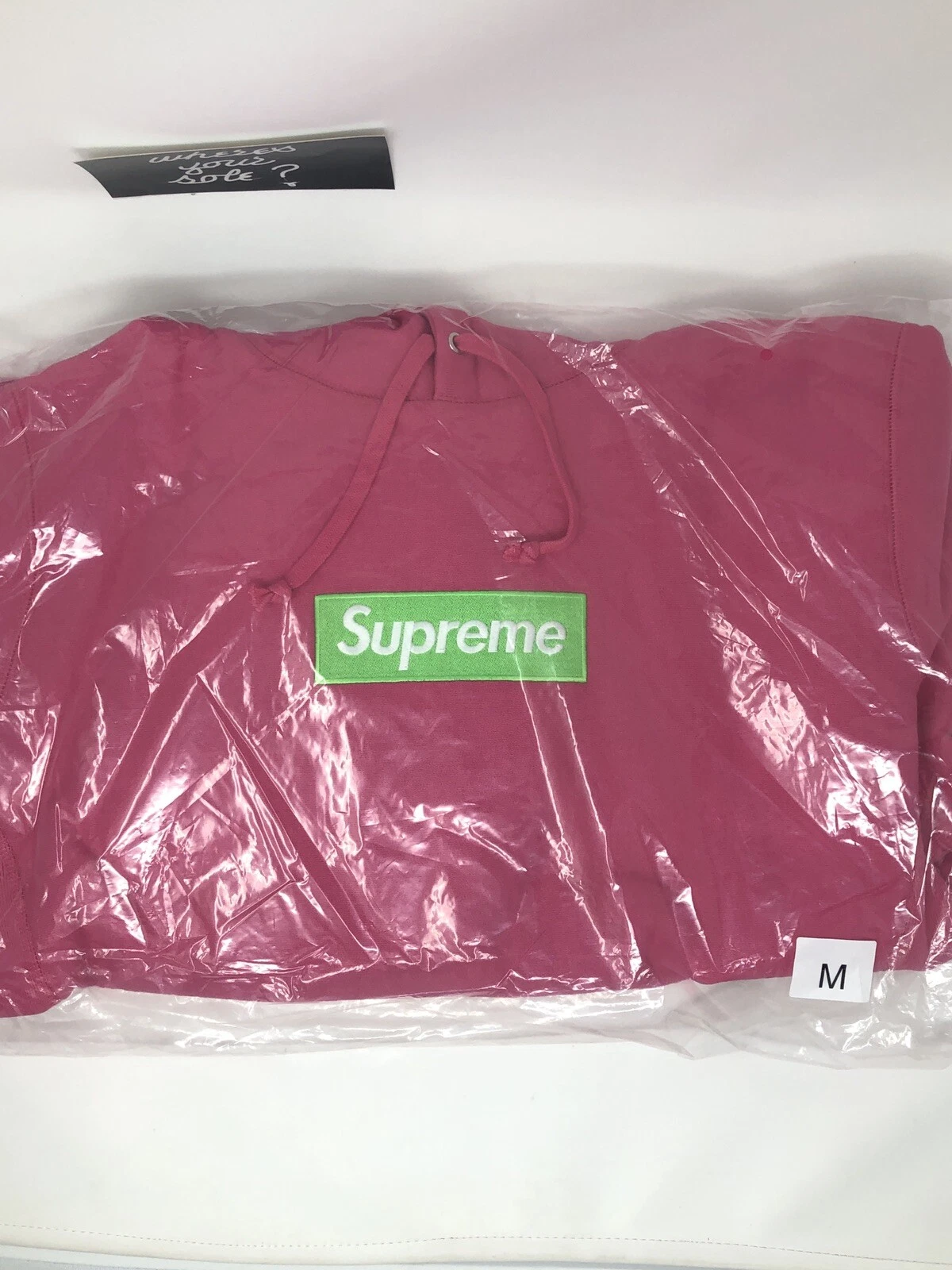 Sweat shirt à capuche logo Supreme Box moyen M rose magenta neuf EN MAIN DS FW17