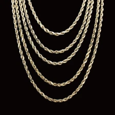 10K Yellow Gold 5mm Diamond Cut Solid Rope Chain Pendant Necklace 16"- 30"
