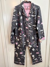 NWT PJ Salvage Pajama Set 100 Cotton Flannel Gray Wine Not Print Sz Small