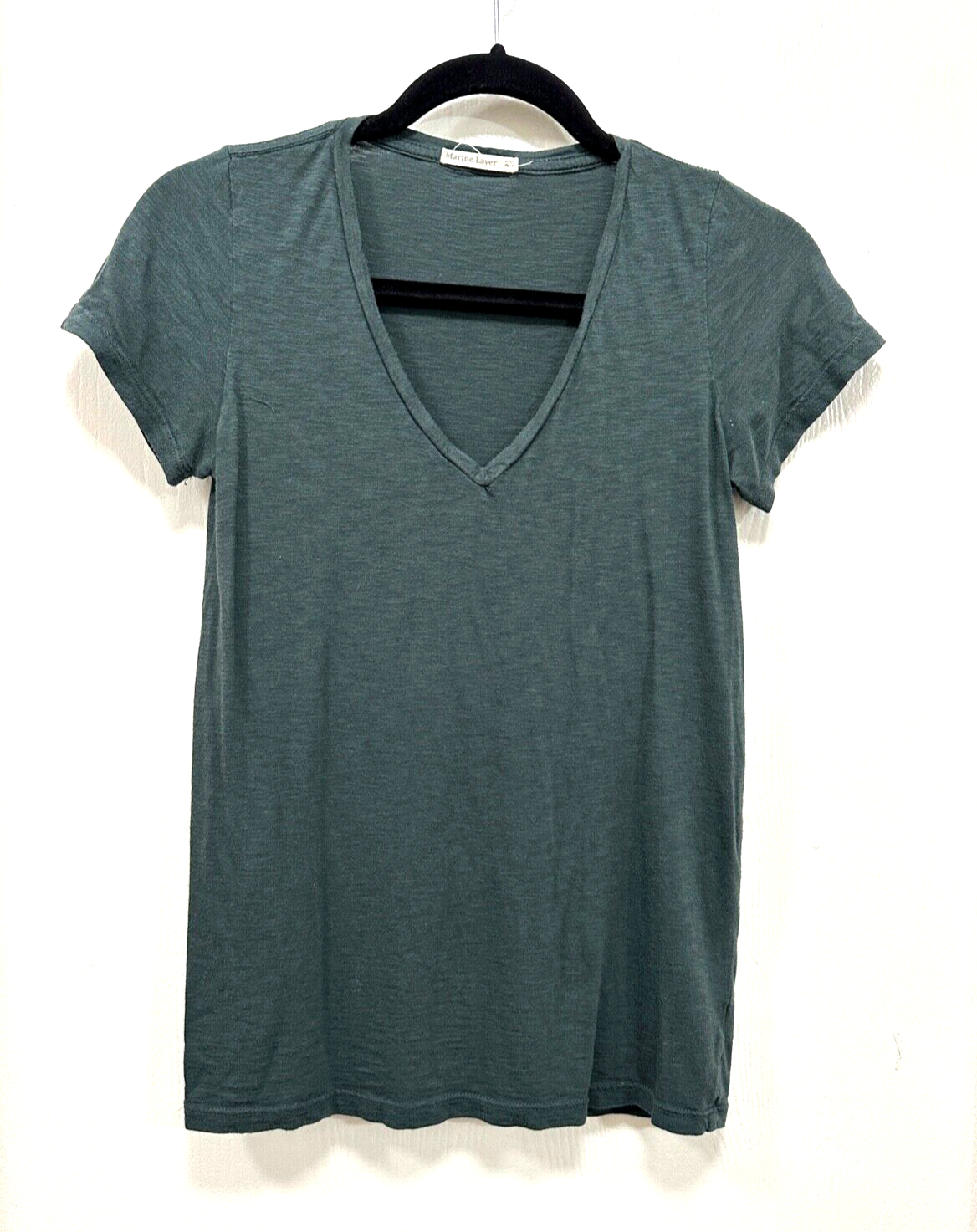 Marine Layer V-Neck Tee Women's XS Green Supima Modal Soft Sustainable *Hole