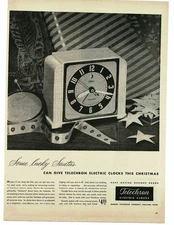 1945 Telechron Telalarm Electric Alarm Clock Christmas Vintage Print Ad Art Deco