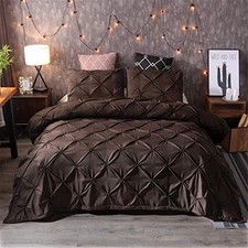 Pinch Pleated Duvet Cover with Zipper Closure Pintuck Comforter Twin Coffee