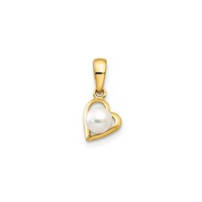 14k Yellow Gold Heart Pendant with White Pearl Open Design Romantic Jewelry