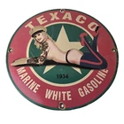Vintage Texaco Gasoline Sign - White Marine Gas Pump Porcelain Sign