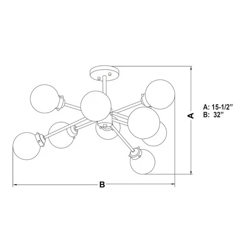 Orbit 9-Light Semi-Flush Mount in Industrial and Sputnik Style 15.5 Inches Tall - Picture 3 of 11