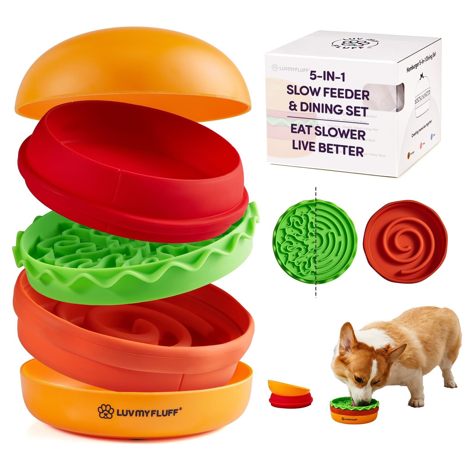 Slow Feeder Small Dog Bowl &ndash; 2 Patterns Reversible Lick Mat & 1 Spiral Slow F...