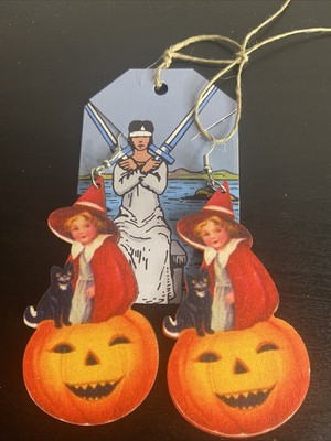 Vintage Style Halloween Witch Black Cat Jack O Lantern Earrings | eBay