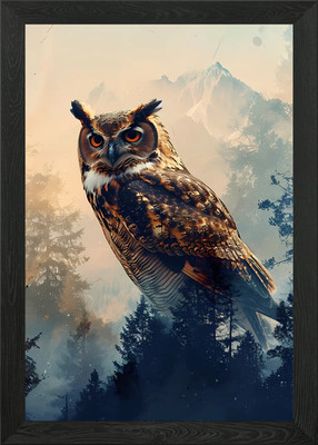 Eule Doppelbelichtung Natur gerahmtes Wandbild Poster Leinwanddruck Bild