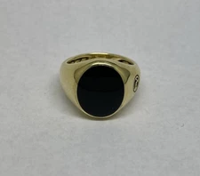 David Yurman 18K Yellow Gold Onyx Signet Ring Size 8