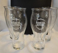 Samuel Sam Adams Boston Lager Beer Glasses ~ White Logo Pint Tulip ~ Set of 4