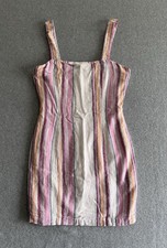 Forever 21 Juniors Striped Mini Dress Size Small Zipper Linen Pink Zipper Back