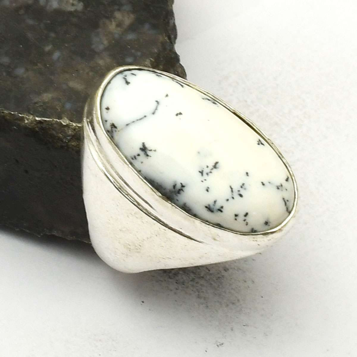 Dendrite Opal Gemstone Ethnic Handmade Man's Ring Jewelry US Size-8 AR 75500