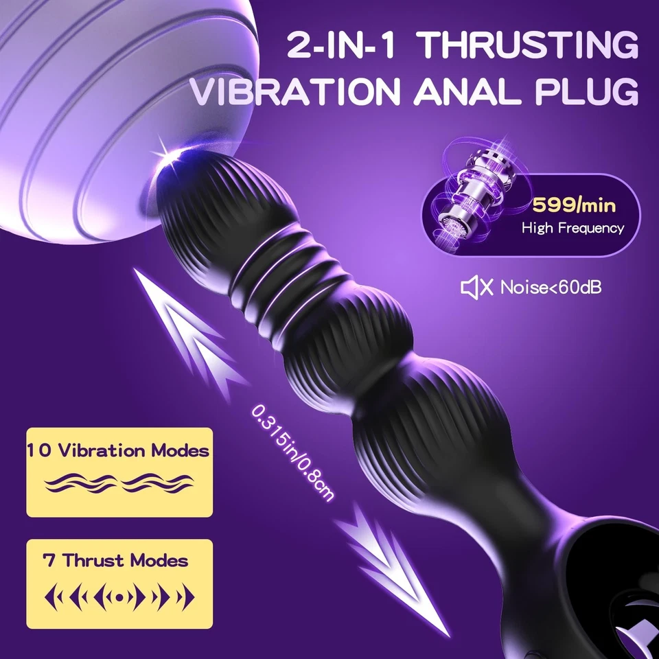 Thrusting Anal Butt Plug Dildo Vibrator Prostate Massager Sex Toys For Men Women - Image 3 of 4