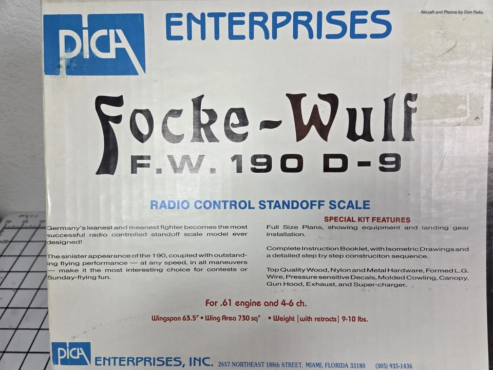 PICA FOCKE-WULF FW 190 D-9 #RC-3 R/C SCALE DAVE PLATT Kit NEW NO Decals Open Box - Image 3 of 4