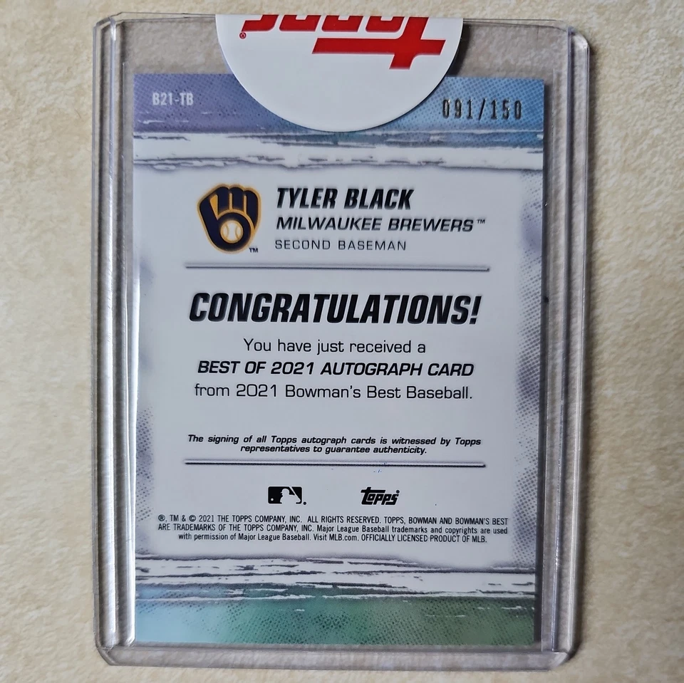 2021 Bowmans Best Tyler Black Blue Refractor Auto #91/150 Brewers COLOR MATCH 🔥 - Image 2 of 2
