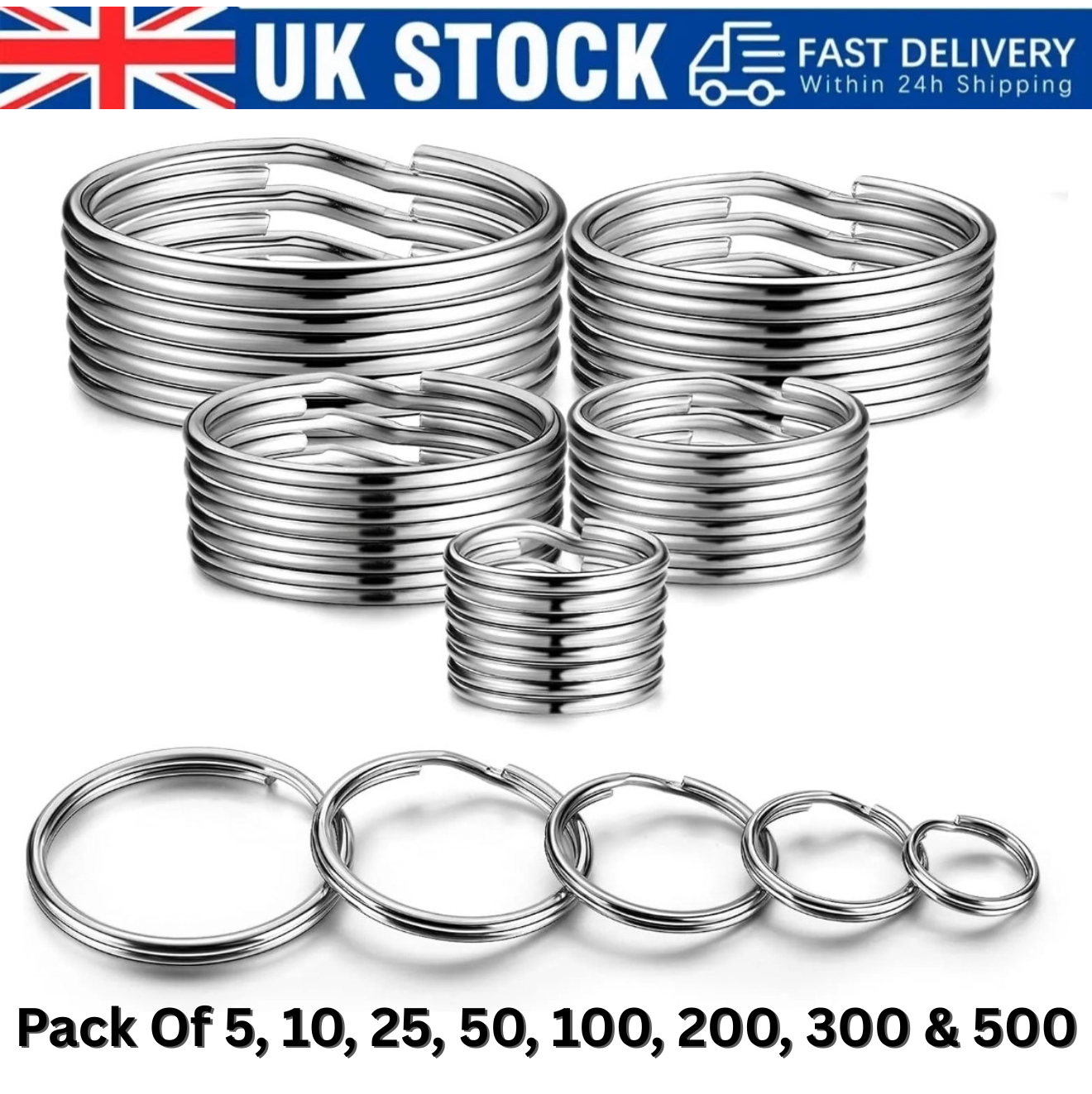 Small - Large Silver Metal Split Rings Keyring Jump Hoop Loop Key Keys ...
