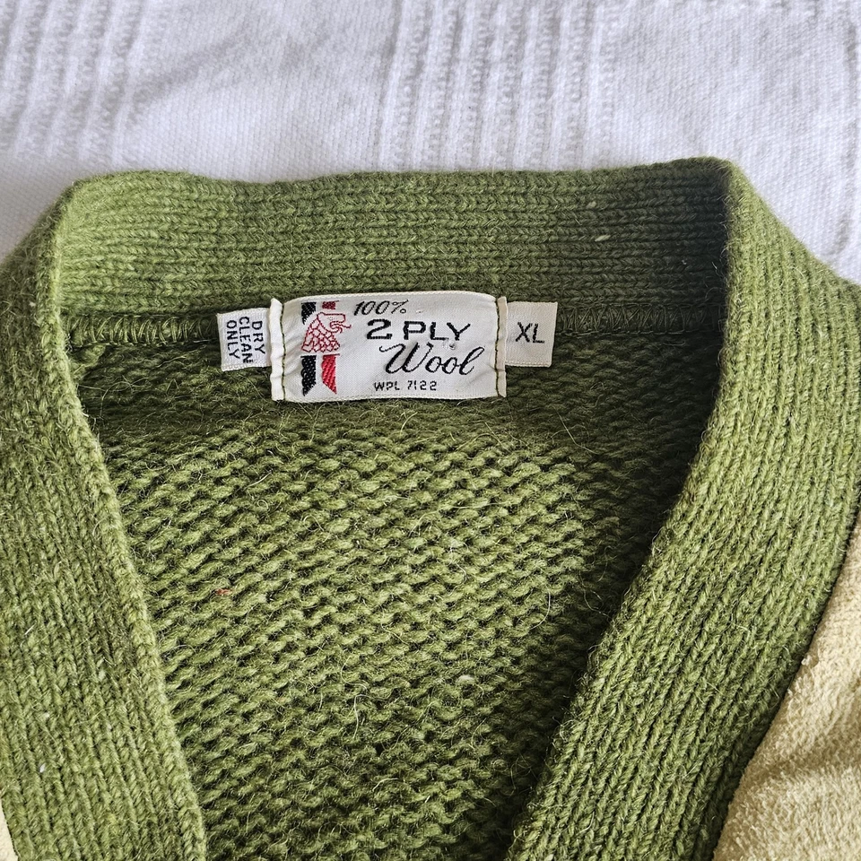 Cárdigan Suéter Vintage Años 60 Lana M Verde Oliva Gamuza Cable Rockabilly Cobain Foto 3 de 4