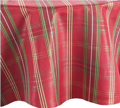 ELRENE HOME SHIMMERING PLAID RED CHRISTMAS HOLIDAY OVAL TABLECLOTH 60''x 84'' NEW