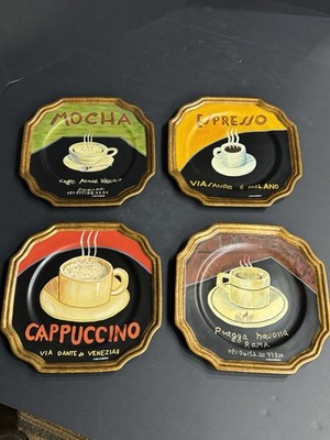 Marco Fabiano 4 Decorative Coffee Plates Expresso, Cappuccino, Latte And Mocha