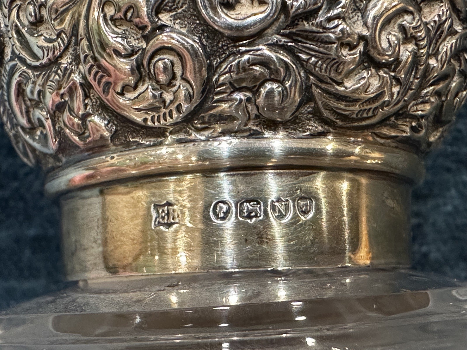 Antique English marking sterling silver and cut crystal dresser jar - screw top