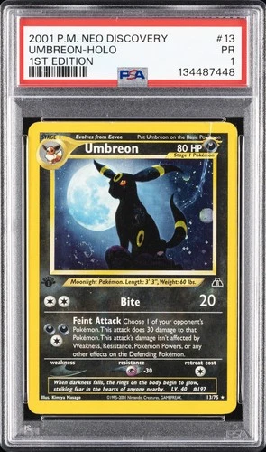 2001 POKEMON NEO DISCOVERY 1ST ED #13 UMBREON-HOLO PSA 1
