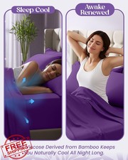 SLEEP SANCTUARY Bamboo Sheets Twin 4pcs Purple Cooling Deep Pocket