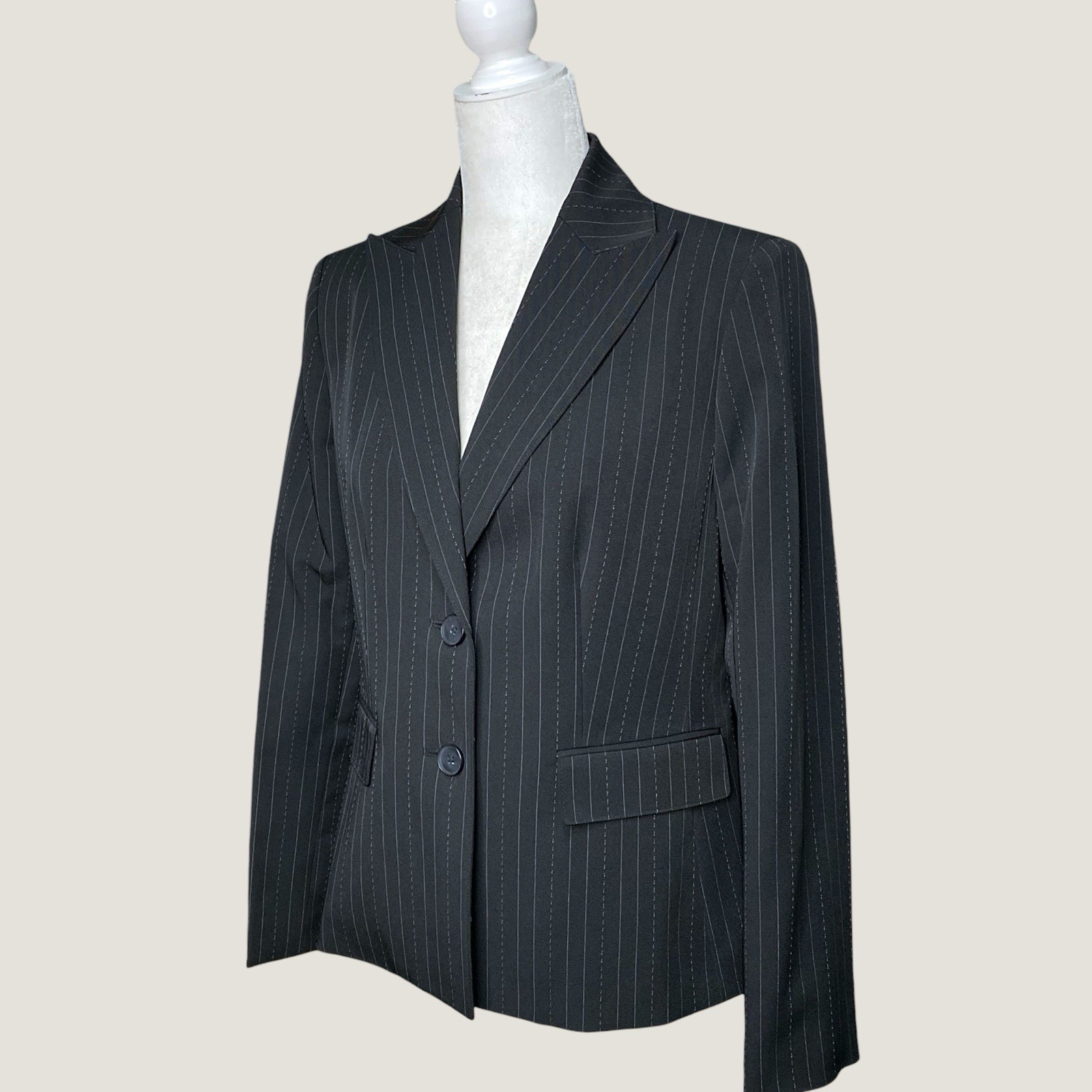 Le Suit Set Womens 8 Black Pinstripe Blazer Straight Pants 2 Piece Office Work