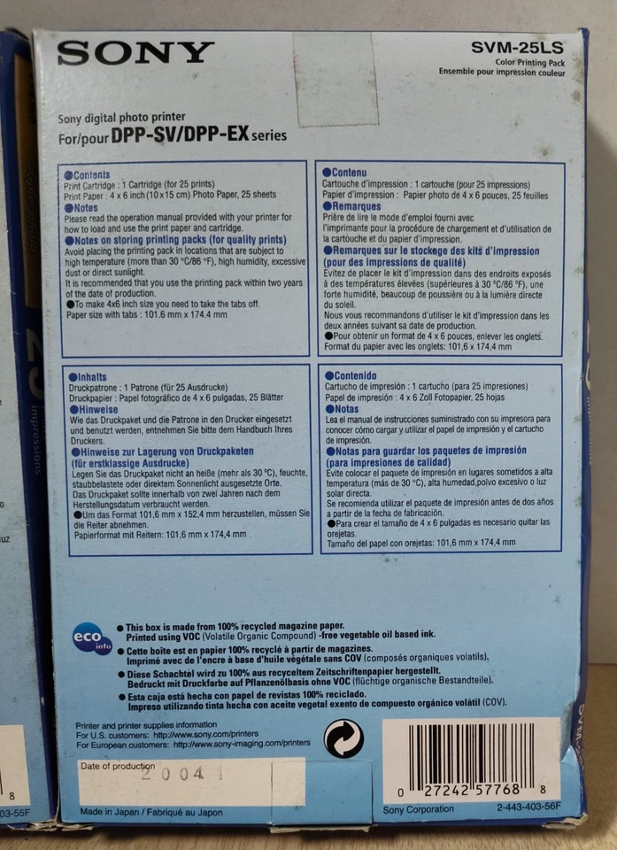 SONY SVM-25LS Color - 4x6 - Printing Pack Paper & Cartridge - Set of 2 - - Image 2 of 4