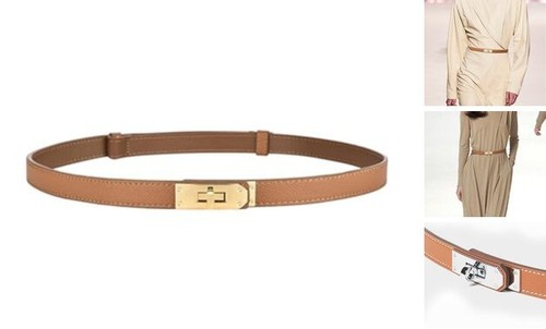 Adjustable Thin Belts For Womens Skinny Belts Caramel Color With Gold Buckle