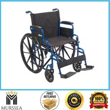 Drive Medical Wheelchair blue stripes with foldable desk arm  20" seat  footre