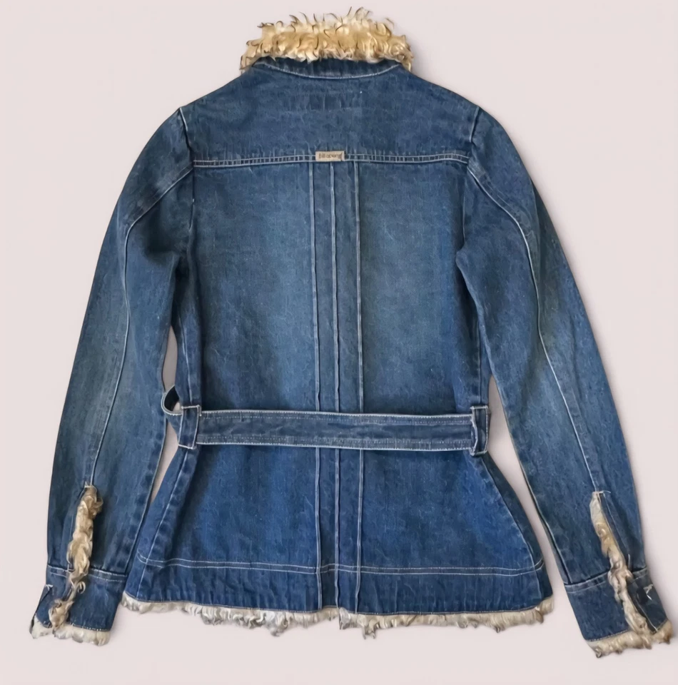Abrigo vaquero vintage Y2K Penny Lane de mezclilla con chaqueta de piel talla pequeña Foto 2 de 4