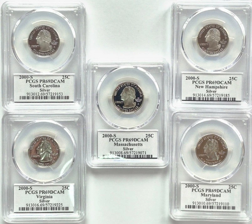 2000 S State Quarter Set 90% Silver PCGS High Graded PR69DCAM (VA/MA/SC/NH/MD) - Image 2 of 4