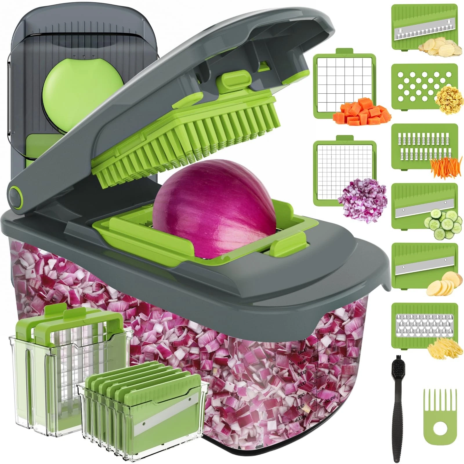 Food Chopper Manual Hand with Container, Mandolin Vegetable Slicer Onion Dice...