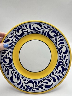 Deruta Italy Hand Painted Salad Plate 8  Blue Yellow Ricco Scroll