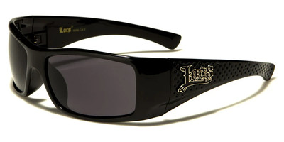 LOCS Sunglasses Rectangular Wrap Around Frame Indented Dot Pattern LOCS Logo