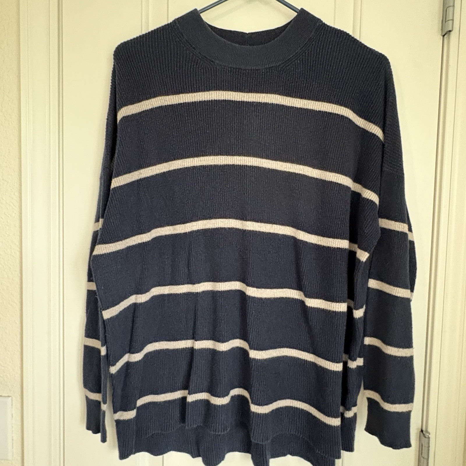 American Eagle Women’s Jegging Fit Blue Crew Neck Sweater With Stripes - Size L