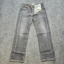 VTG Levis 501 Jeans Mens 34x34 Black Straight Leg Button Fly Faded Denim Washed