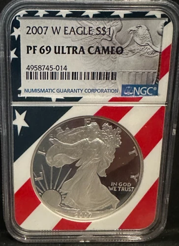 2007-W Silver American Eagle PF69 ULTRA CAMEO Flag Core