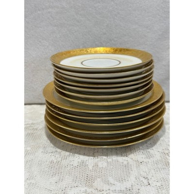 Vintage Hutschenreuther Bavaria Gold Trimmed Porcelain Saucers Set 12