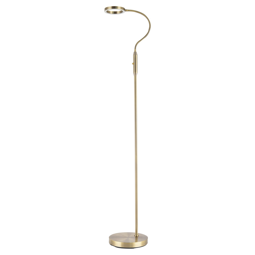 Modern Antique Brass Task Floor Lamp with LED Halo Ring and CCT Dimmer by Hap...