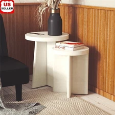Faux Plaster Round End Tables Set of 2 Multifunctional Pedestal Accent Tables