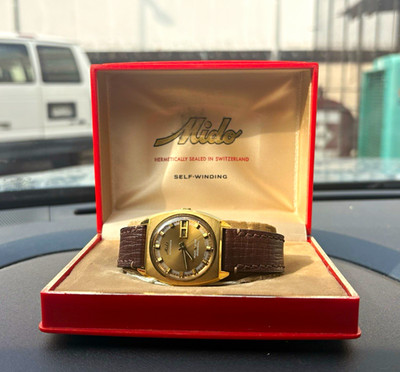 Mido Multi Star Datoday Automatic Day/Date Swiss Gold Plated Cushion Box