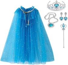Princess Cape Set Girls Dress up Cloak With Crown Wand Earring Necklac Costume