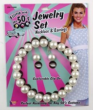 50's Pearl Necklace  Earrings Costume Set